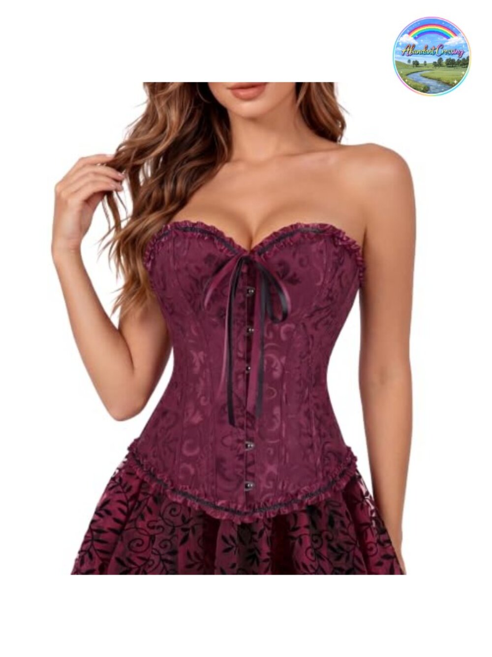 Victorian Overbust Corset Top Brocade Lace-Up Renaissance Bustier
